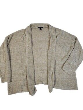 Eileen Fisher Organic Cotton Open Front Knit Cardigan Sweater Oatmeal Size XXS